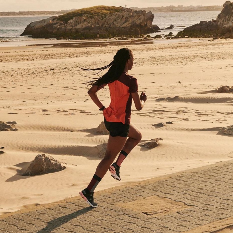 Black / Rose On Cloudflow Women's Road Running Shoes | USA_ON8743